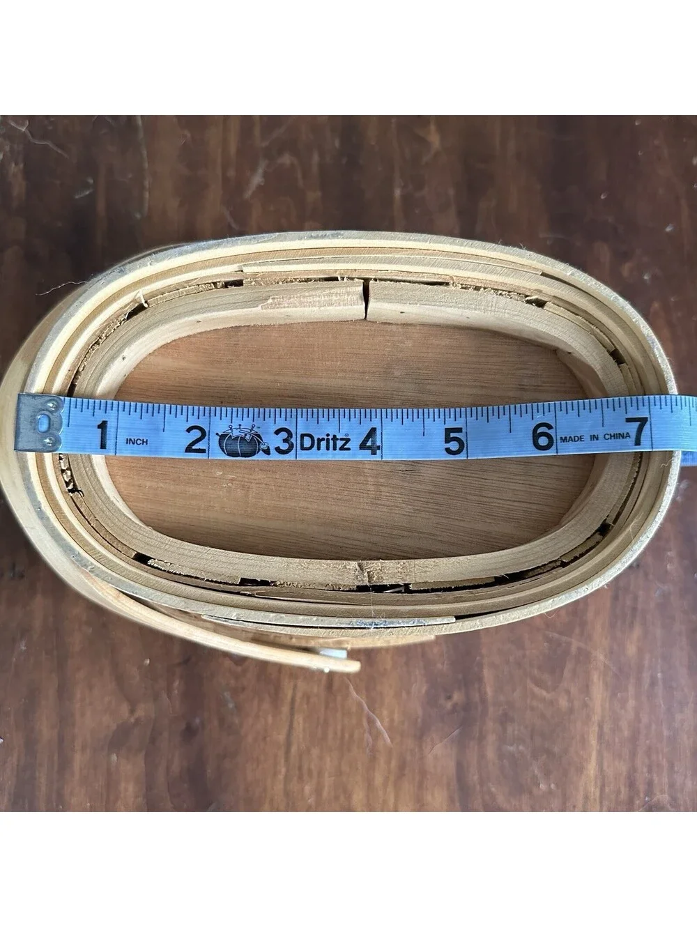 Vintage Small Oval Woven Wood Basket Swing Handle Primitive Farmhouse Decor 7